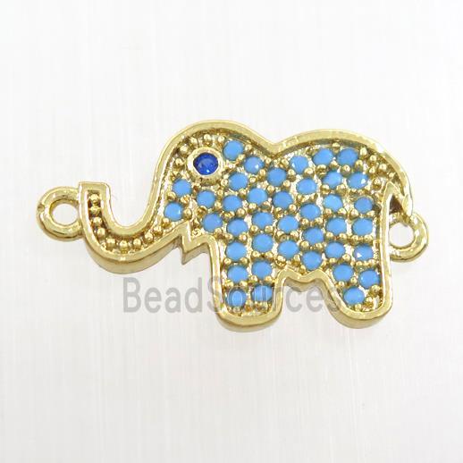 copper elephant connector paved zircon, turq, gold plated