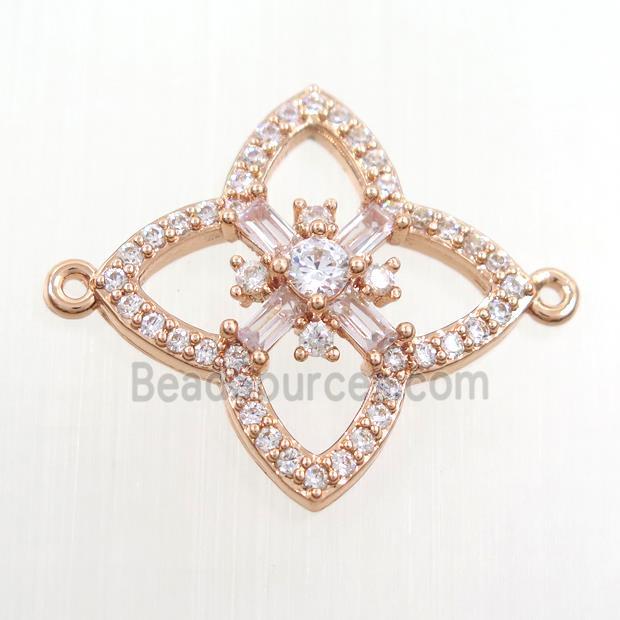 copper clover connector paved zircon, rose gold