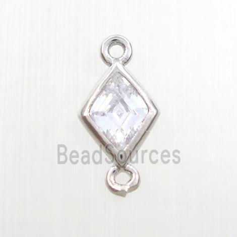 copper rhombic connector paved zircon, platinum plated