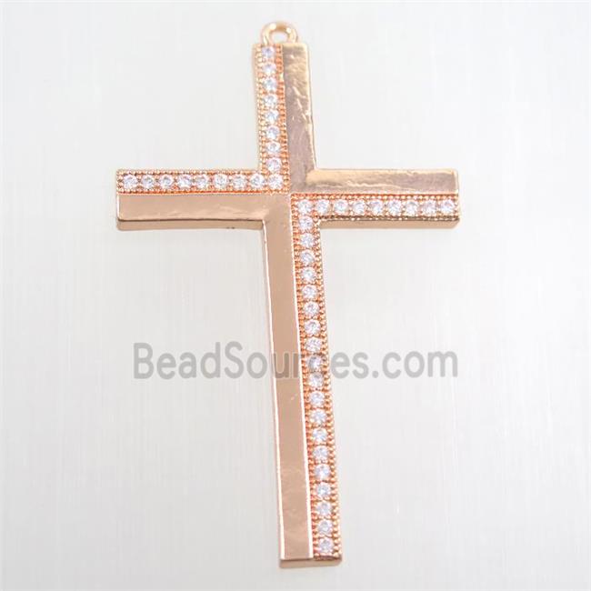 copper cross pendant paved zircon, rose gold