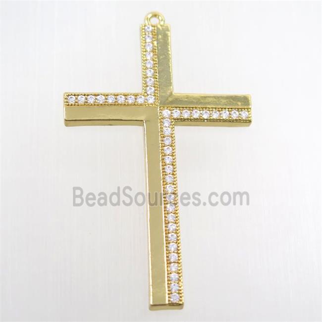 copper cross pendant paved zircon, gold plated