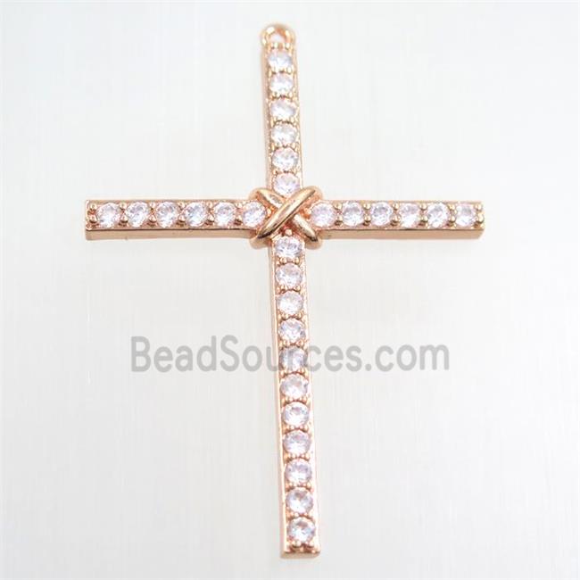 copper cross pendant paved zircon, rose gold