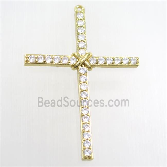 copper cross pendant paved zircon, gold plated