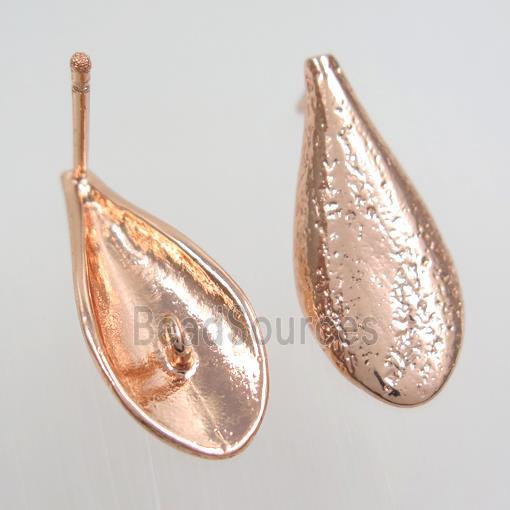 copper earring studs with loops, teardrop, rose gold