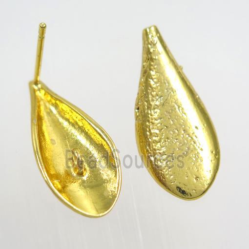 copper earring studs with loops, teardrop, gold plated