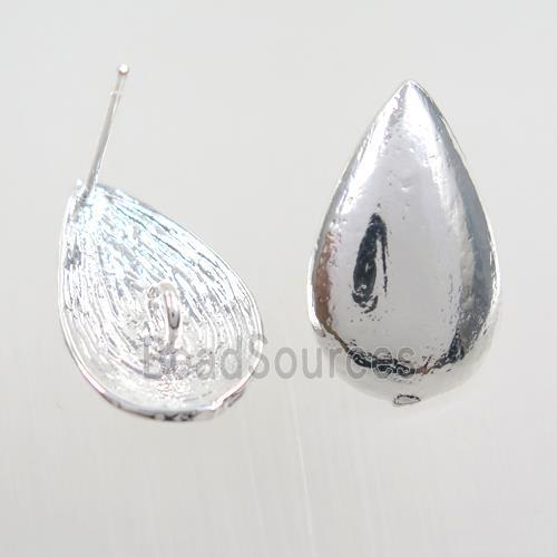 copper earring studs with loops, teardrop, silver plated