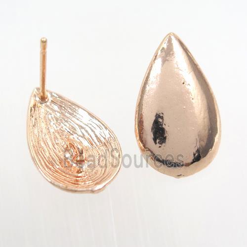 copper earring studs with loops, teardrop, rose gold