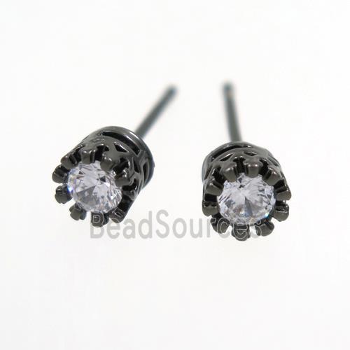 copper earring studs paved zircon, black plated