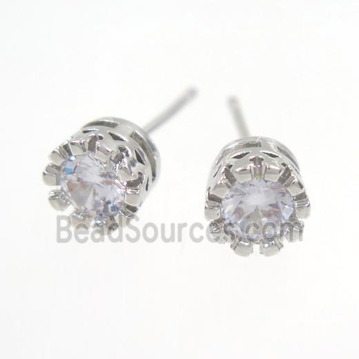 copper earring studs paved zircon, black plated