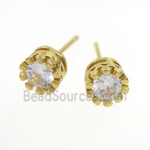 copper earring studs paved zircon, gold plated