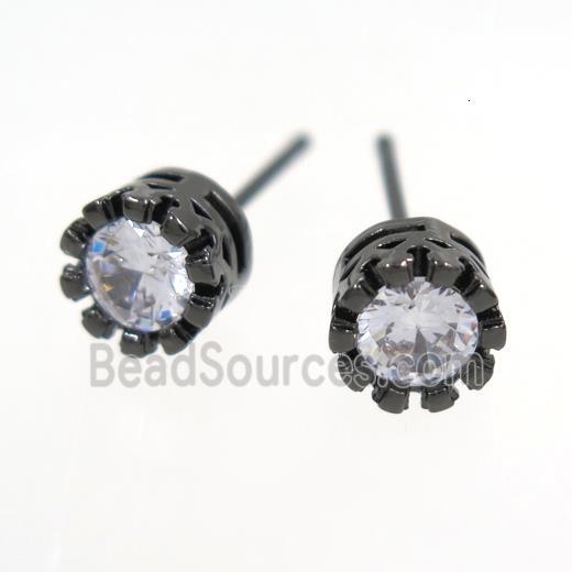 copper earring studs paved zircon, black plated