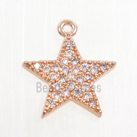 copper star pendant paved zircon, rose gold