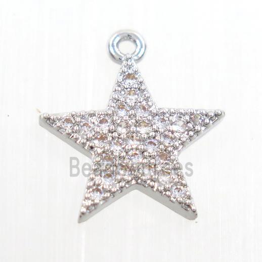 copper star pendant paved zircon, platinum plated