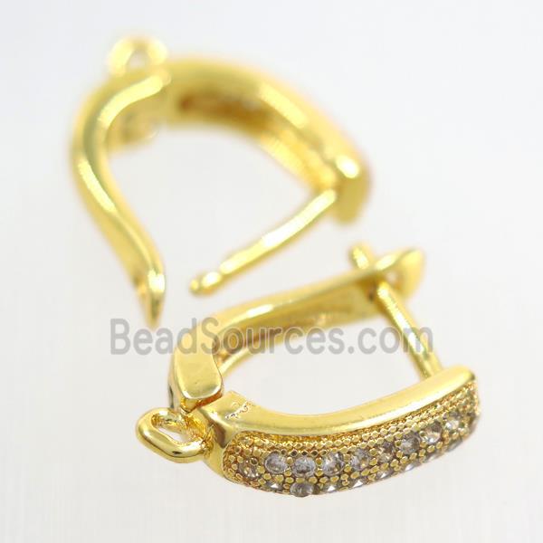 Copper Latchback Earring Pave Zircon With Loop Gold Plated