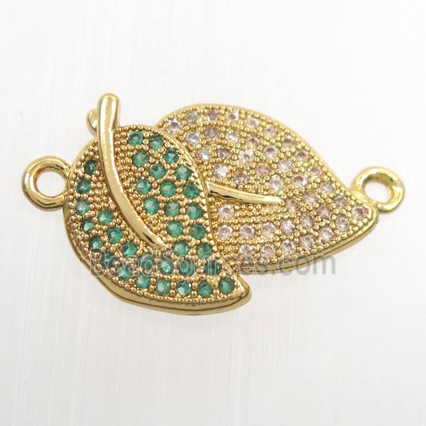 copper leaf pendant paved zircon, gold plated