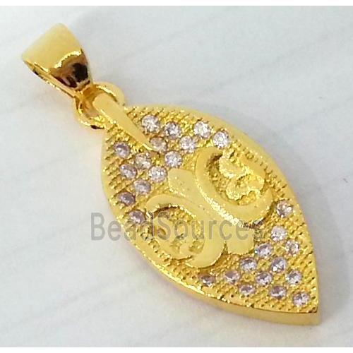 Zircon, copper pendant, gold plated