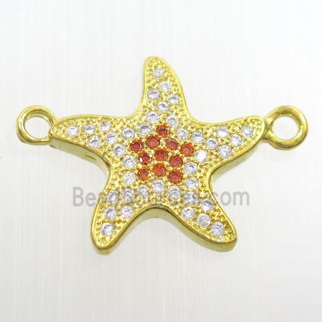 copper starfish pendant paved zircon, gold plated