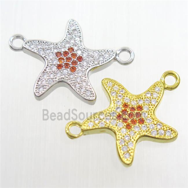 copper starfish pendant paved zircon, mix color