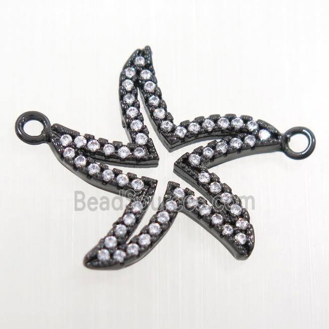 copper starfish pendant paved zircon, black plated