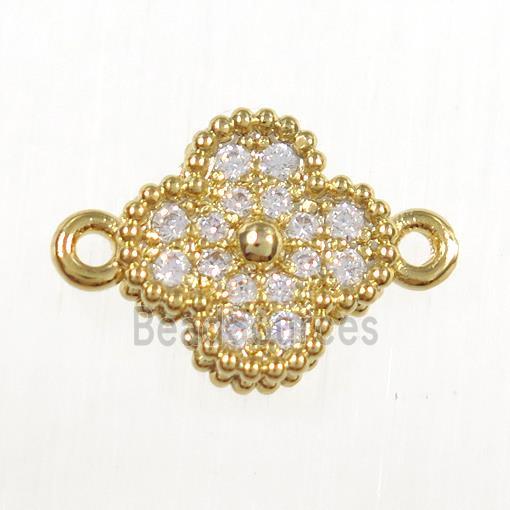 copper clover connector paved zircon, gold plated