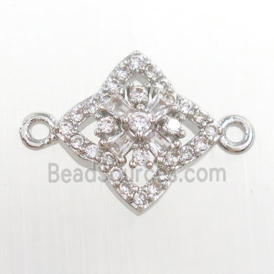 copper star connector paved zircon, platinum plated