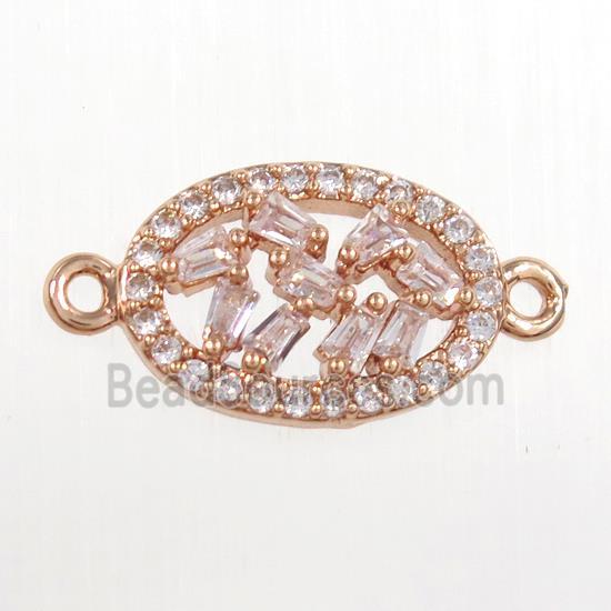 copper oval connector paved zircon, rose gold