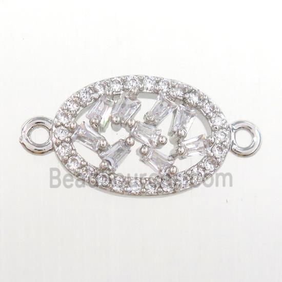 copper oval connector paved zircon, platinum plated