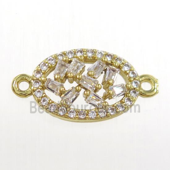 copper oval connector paved zircon, gold plated