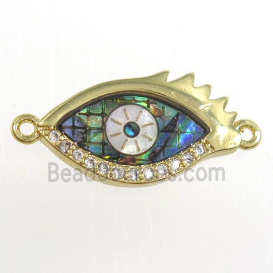 copper eye connector paved zircon with abalone, gold plated