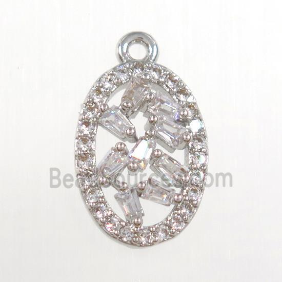 copper oval pendant paved zircon, platinum plated