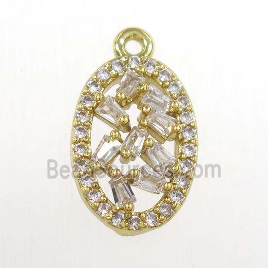 copper oval pendant paved zircon, gold plated