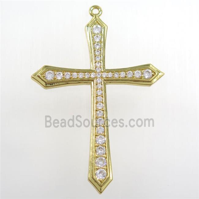 copper cross pendant paved zircon, gold plated