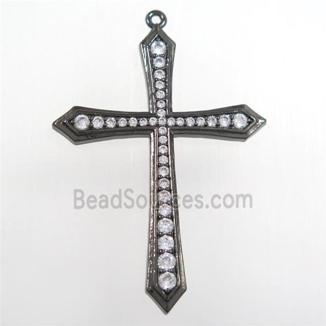 copper cross pendant paved zircon, black plated