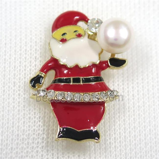 Santa Claus copper brooch paved zircon, Enamel, gold plated