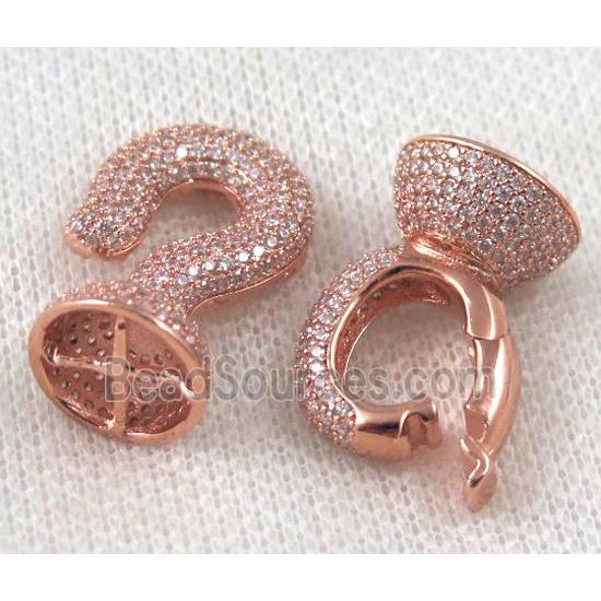 copper connector paved zircon, rose gold plated