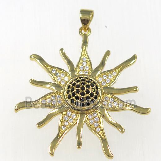 copper sunflower pendants paved zircon, gold plated