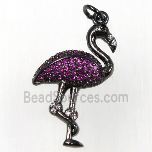 copper crane pendants paved zircon, black plated