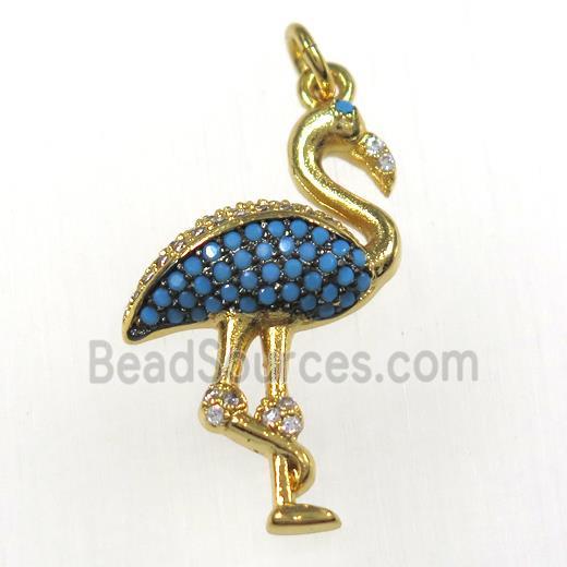 copper crane pendants paved zircon, gold plated