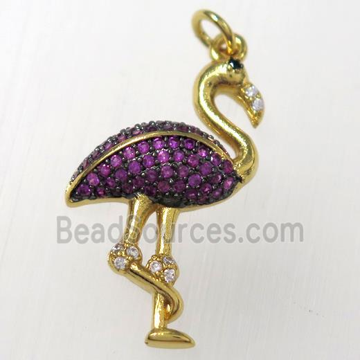 copper crane pendants paved zircon, gold plated