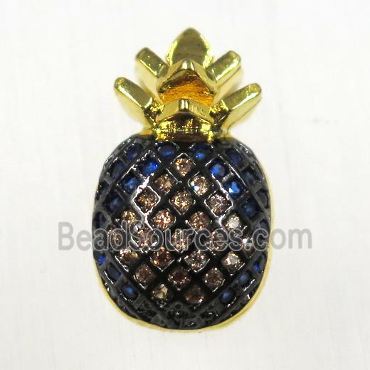 copper pineapple pendants paved zircon, gold plated