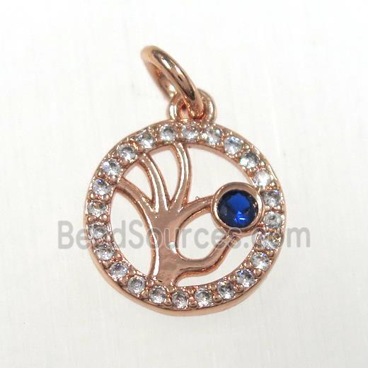 copper circle pendants paved zircon, rose gold