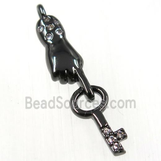 copper handkey pendants paved zircon, black plated