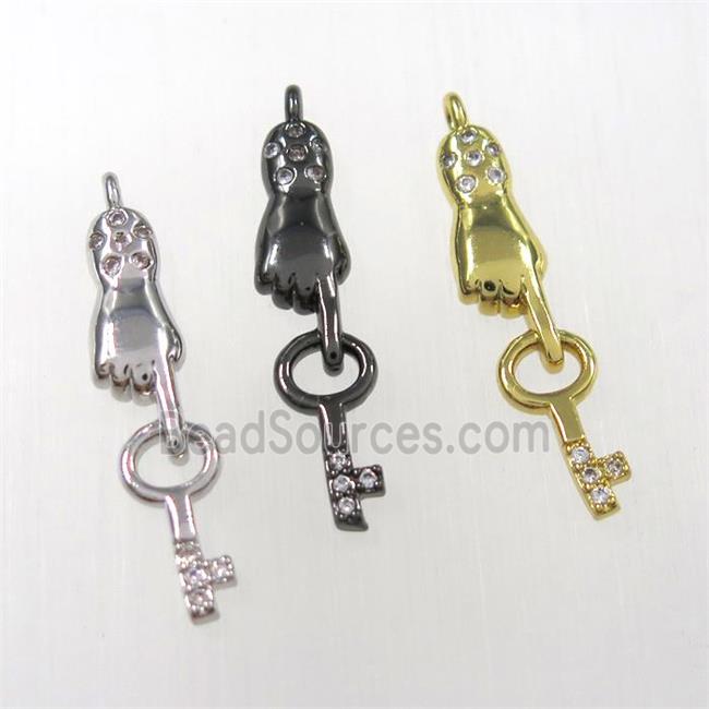 copper handkey pendants paved zircon, mixed color