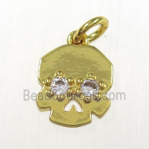 copper skull pendants paved zircon, gold plated