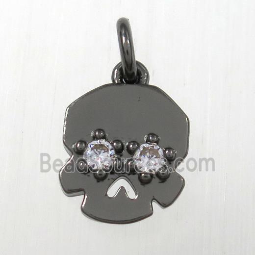 copper skull pendants paved zircon, black plated