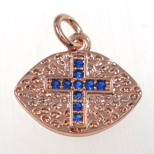 copper eye cross pendants paved zircon, rose gold