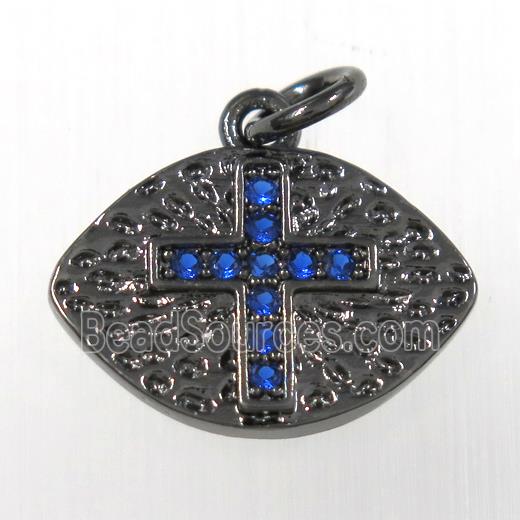 copper eye cross pendants paved zircon, black plated