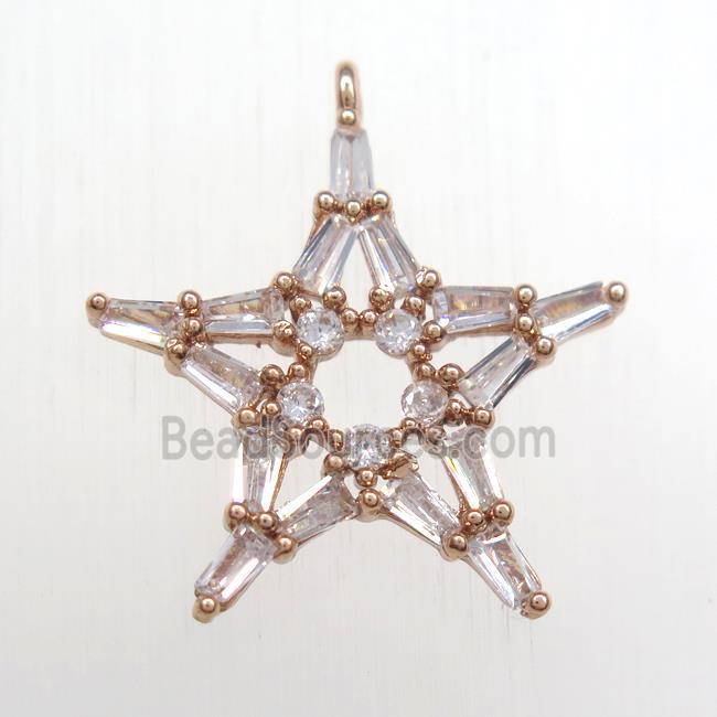 copper star pendant paved zircon, rose gold