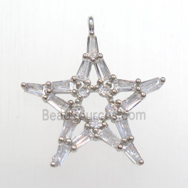 copper star pendant paved zircon, platinum plated