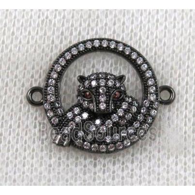 copper leopard head connector paved zircon, black plated